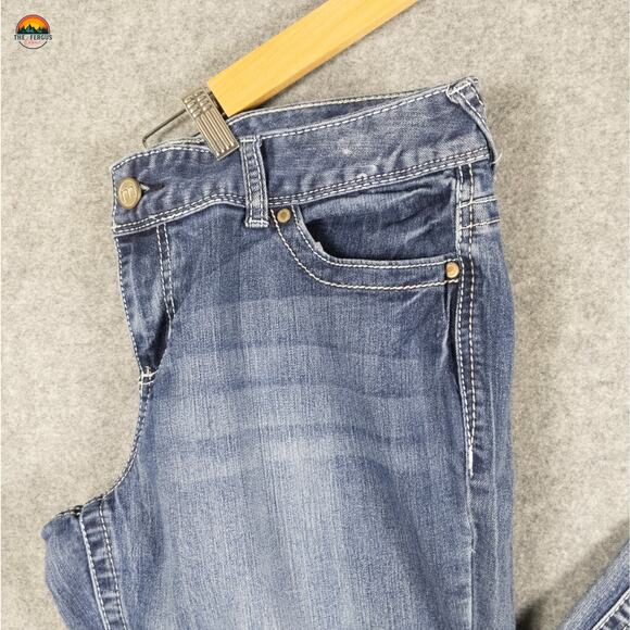 Maurices Straight Jeans Blue Medium Wash Chunky Stitch Denim Women's 11/12 Short - Picture 12 of 14